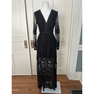 Altar'd State Floral Mesh Sheer Maxi Dress Womens Size Small Black Witchy Vamp
